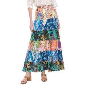 JOHNNY WAS Women’s LARGE Sebrina Tiered Silk Maxi Skirt ColorfulCP25